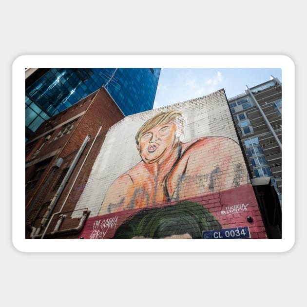 Art work on building wall, of Donald Trump, Melbourne. Sticker by sma1050